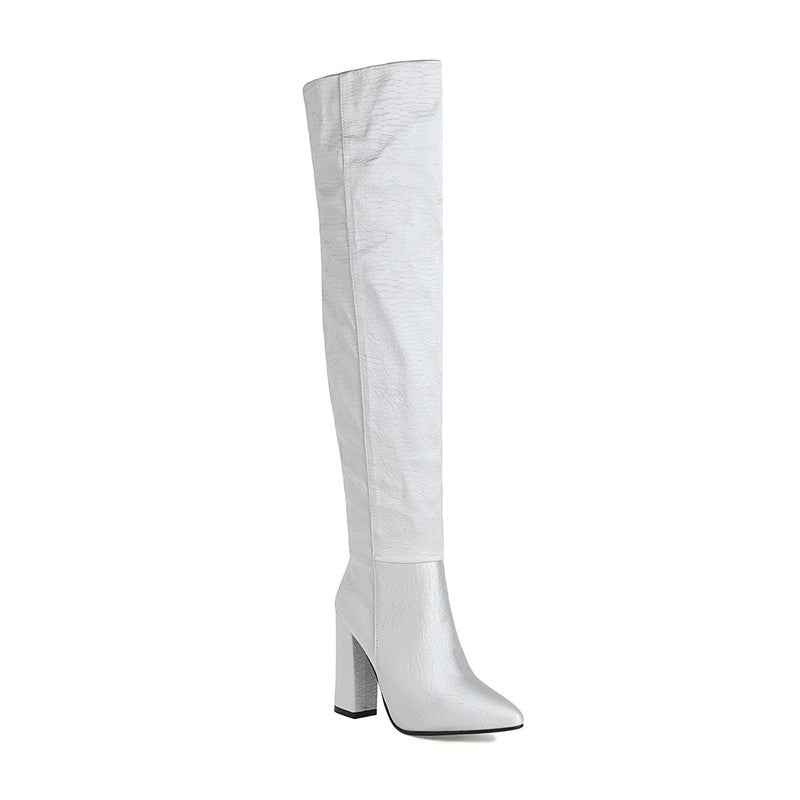 Bota Over The Knee Salto Bloco Bico Fino