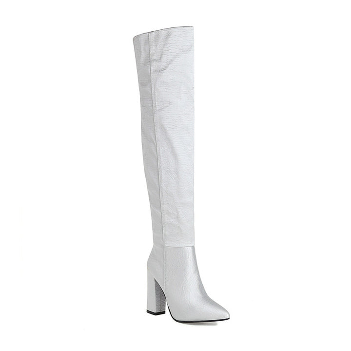 Bota Over The Knee Salto Bloco Bico Fino