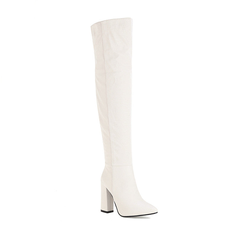 Bota Over The Knee Salto Bloco Bico Fino