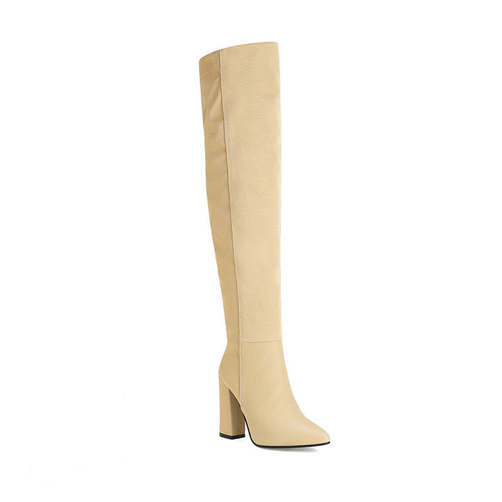 Bota Over The Knee Salto Bloco Bico Fino