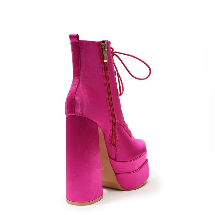Bota Coturno Salto Bloco Cetim Pink