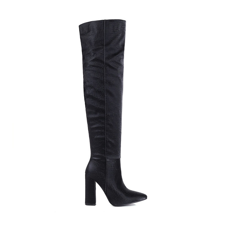 Bota Over The Knee Salto Bloco Bico Fino