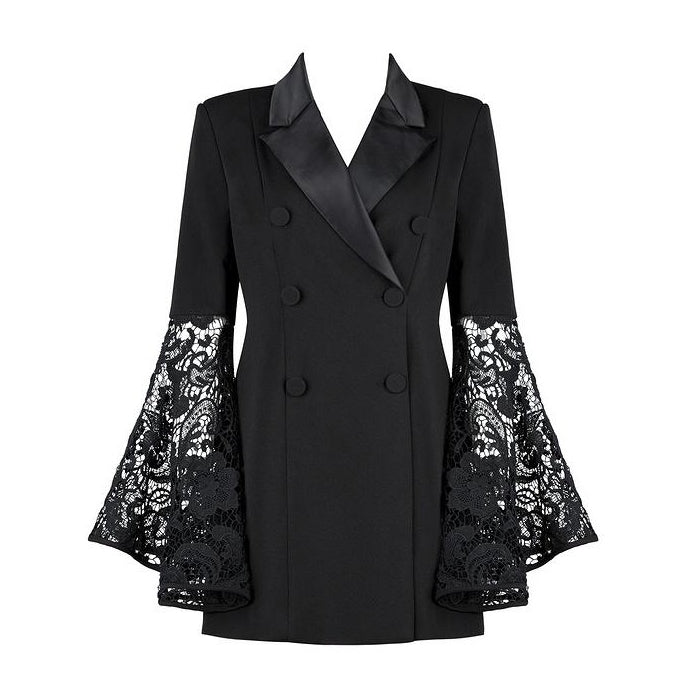 Blazer Alongado Manga Flare Renda