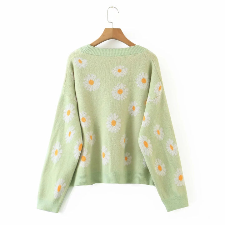 Casaco Tricot Jacquard Margaridas