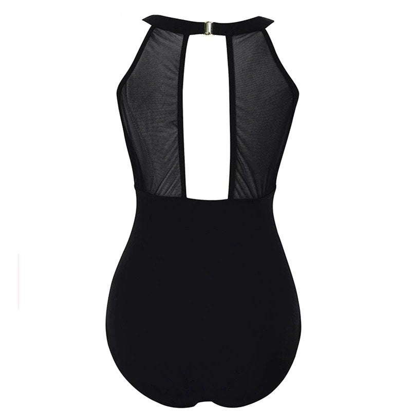 Maiô Body Decote Tule Floral Plus Size