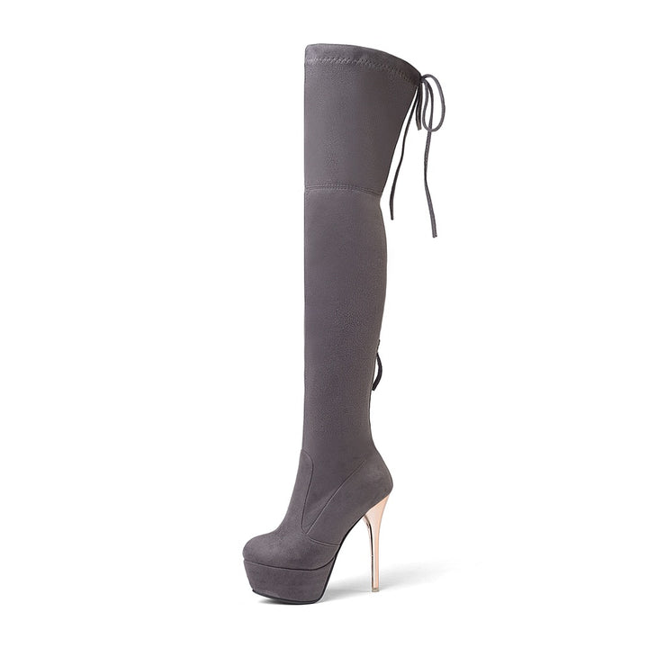 Bota Over The Knee Salto Alto Dourado