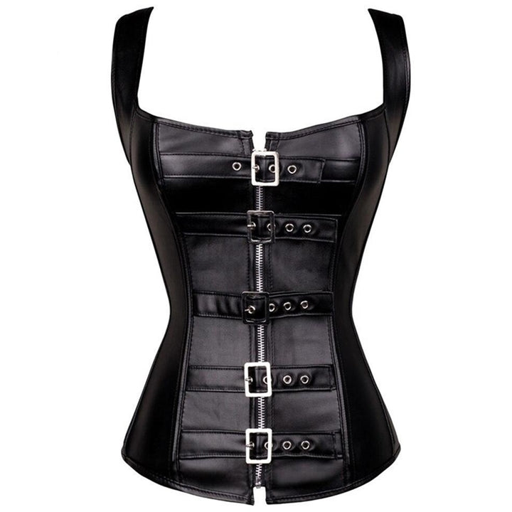 Corset Overbust Couro Com Fivelas
