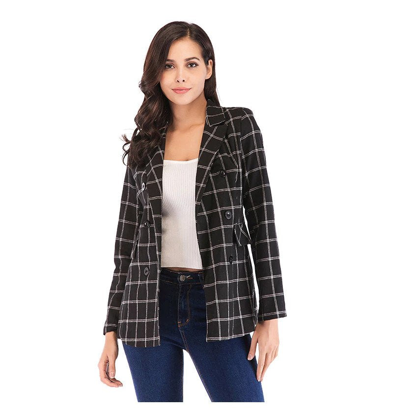 Blazer Xadrez Abotoamento Preto