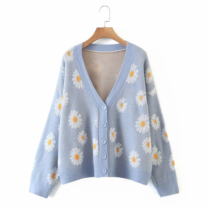 Casaco Tricot Jacquard Margaridas