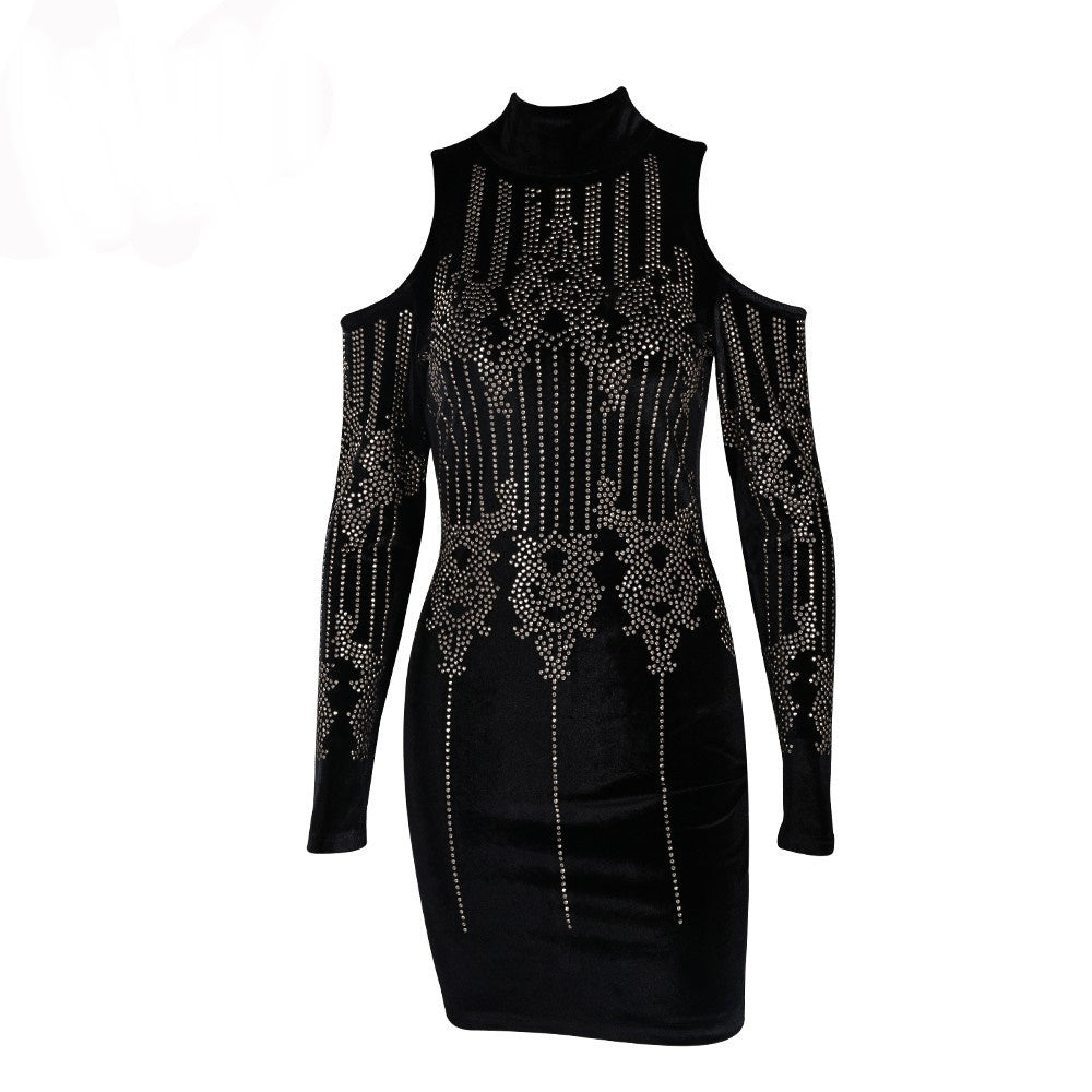VESTIDO VELUDO COM APLIQUE DE CRISTAIS - PODEROSA SHOP