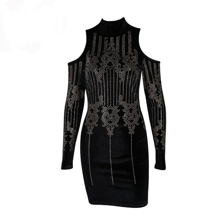 VESTIDO VELUDO COM APLIQUE DE CRISTAIS - PODEROSA SHOP