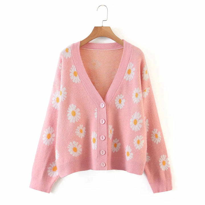 Casaco Tricot Jacquard Margaridas