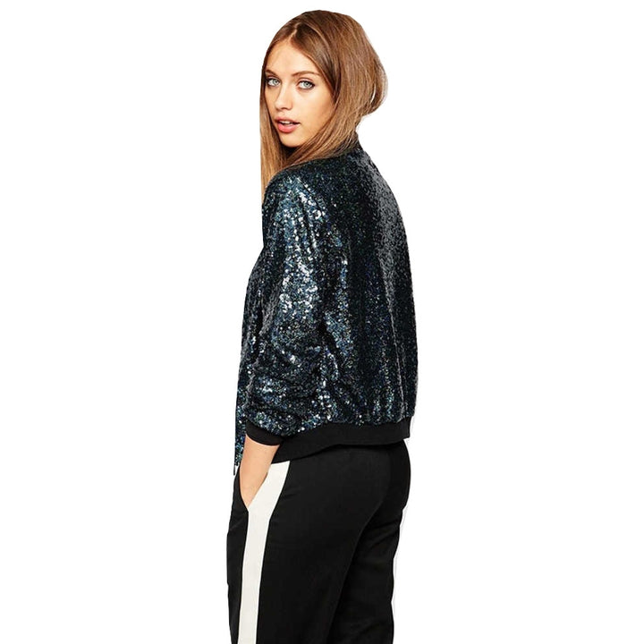 Jaqueta Bomber Paetês Azul