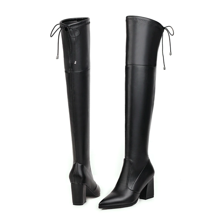 Bota Over The Knee Bico Fino Salto Flare