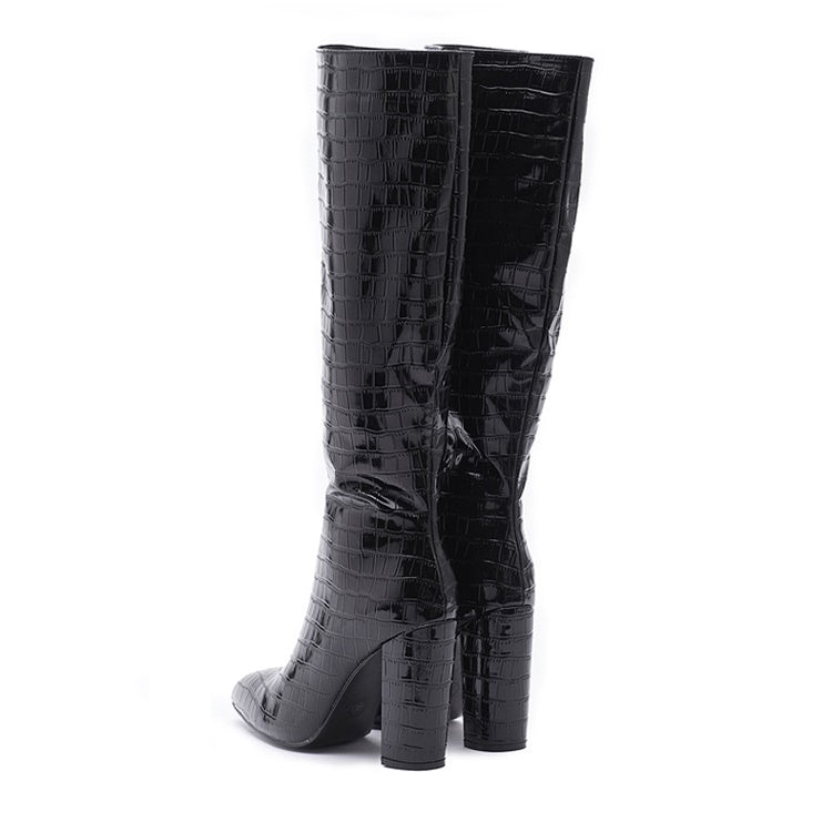 Bota Cano Longo Croco Salto Bloco