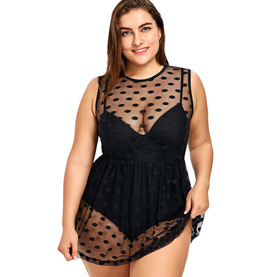 Maiô Plus Size com Tule Preto - PODEROSA SHOP