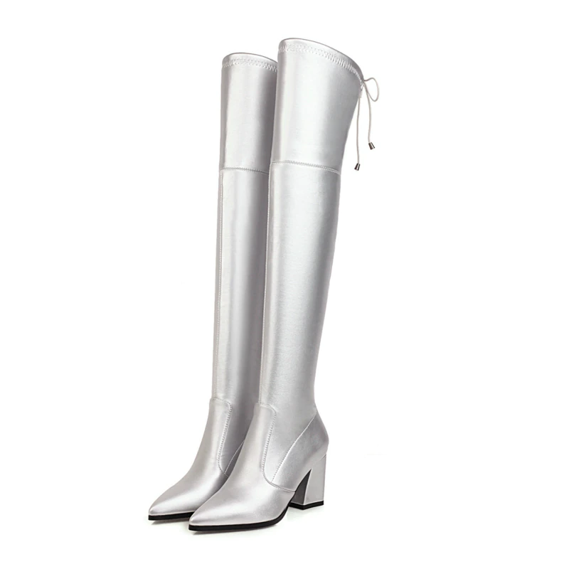 Bota Over The Knee Bico Fino Salto Flare