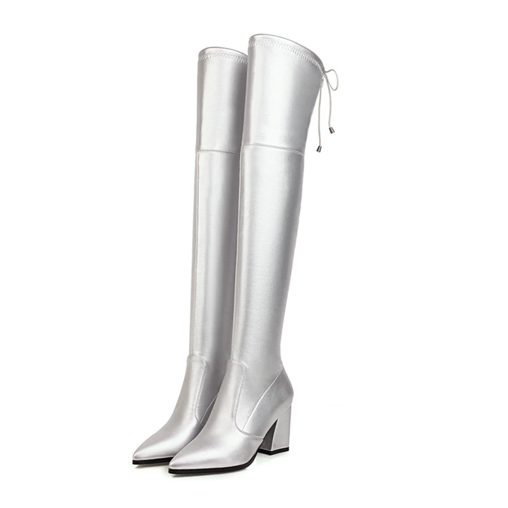 Bota Over The Knee Bico Fino Salto Flare