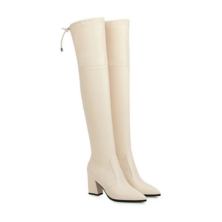 Bota Over The Knee Bico Fino Salto Flare