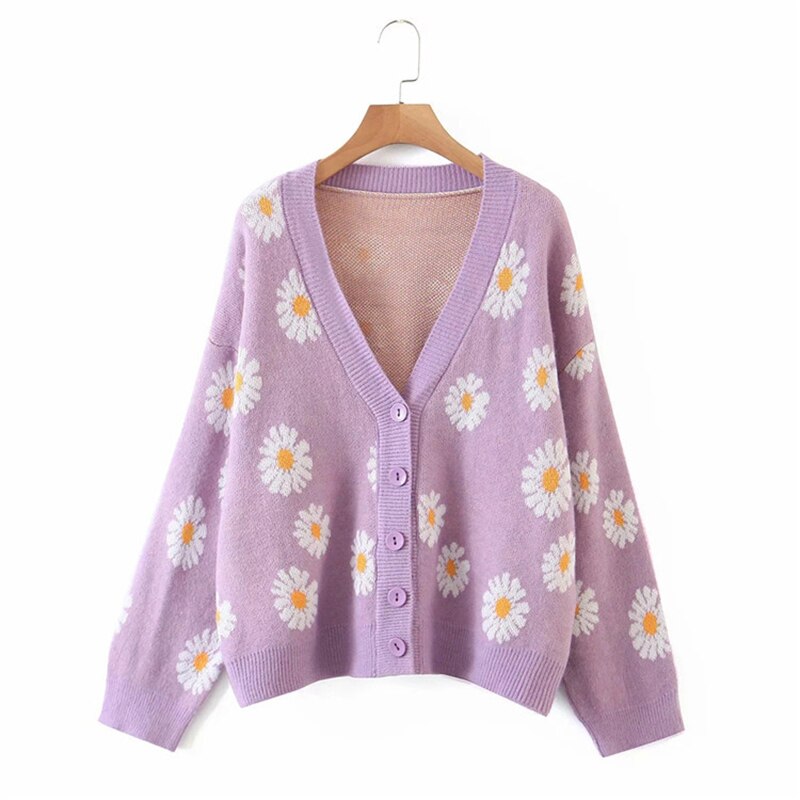 Casaco Tricot Jacquard Margaridas