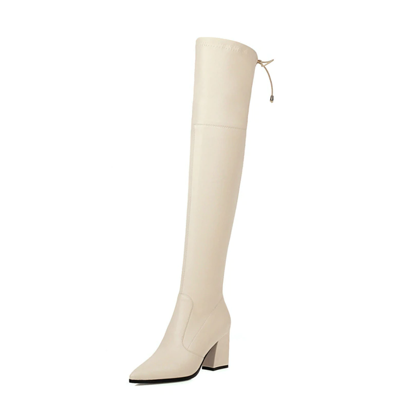 Bota Over The Knee Bico Fino Salto Flare