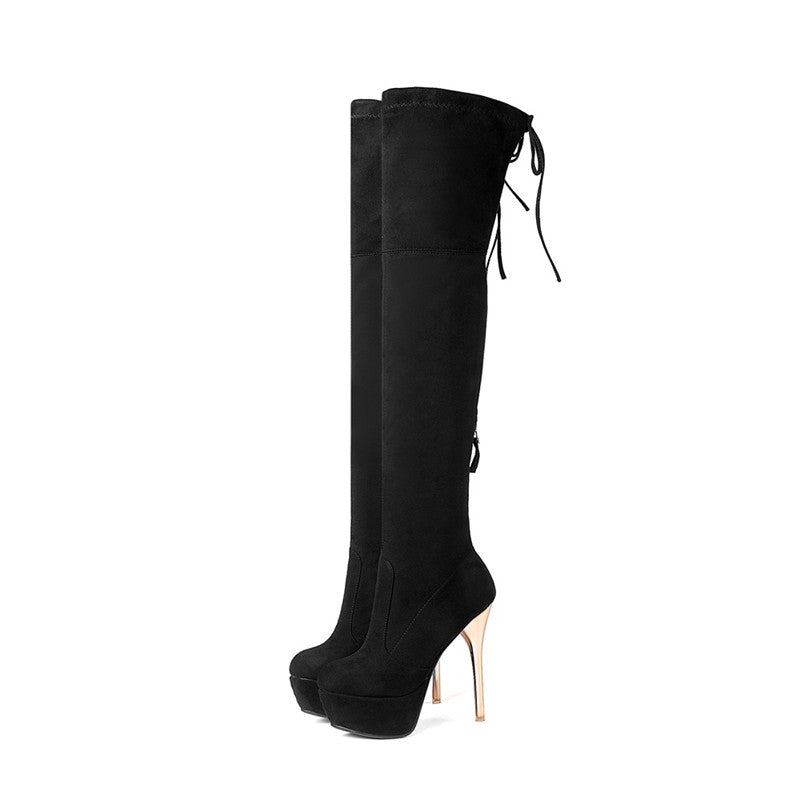 Bota Over The Knee Salto Alto Dourado