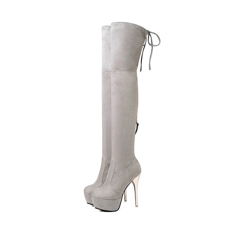 Bota Over The Knee Salto Alto Dourado