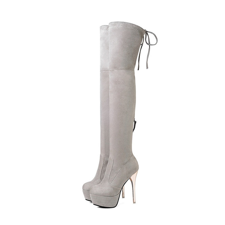 Bota Over The Knee Salto Alto Dourado