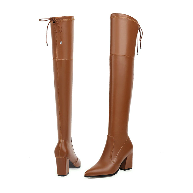 Bota Over The Knee Bico Fino Salto Flare