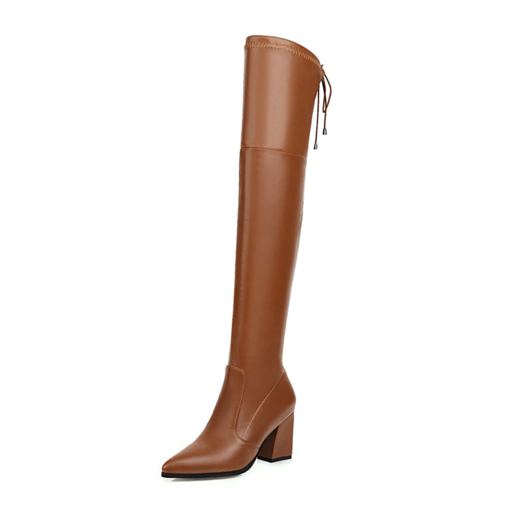 Bota Over The Knee Bico Fino Salto Flare