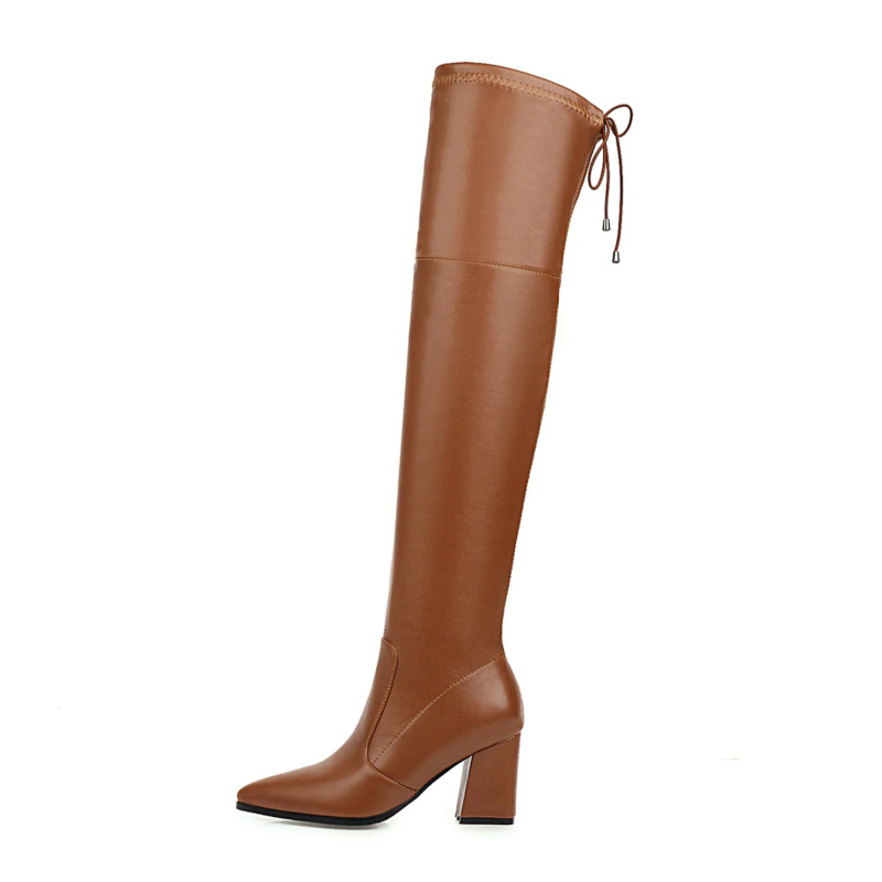 Bota Over The Knee Bico Fino Salto Flare
