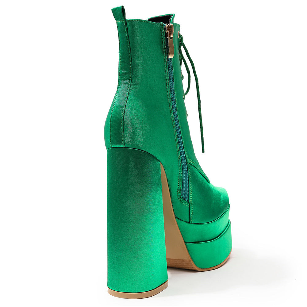 Bota Coturno Salto Bloco Cetim Verde