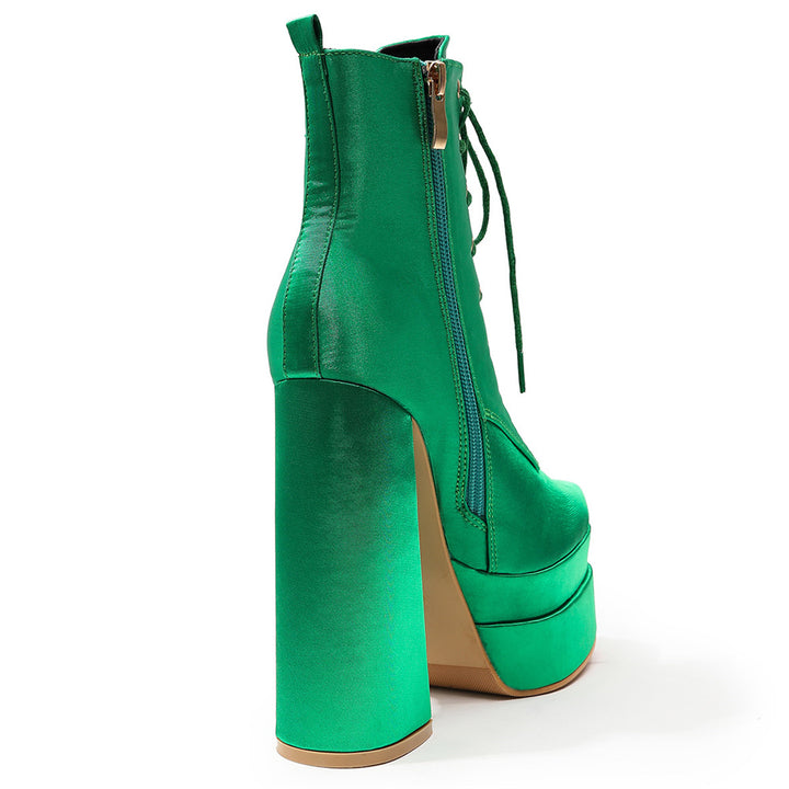 Bota Coturno Salto Bloco Cetim Verde