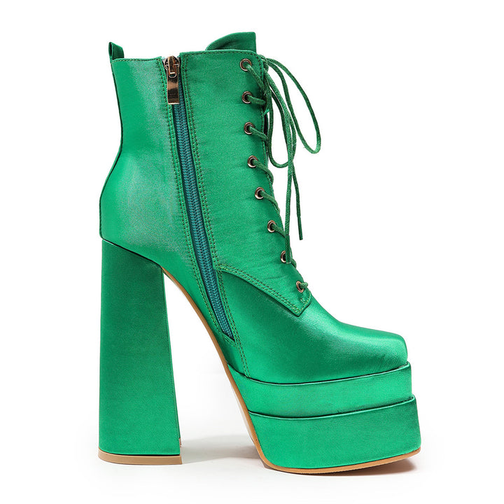 Bota Coturno Salto Bloco Cetim Verde