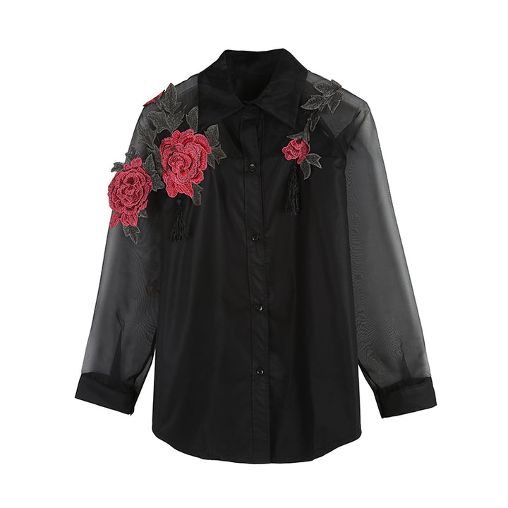 Camisa Feminina de Seda Floral