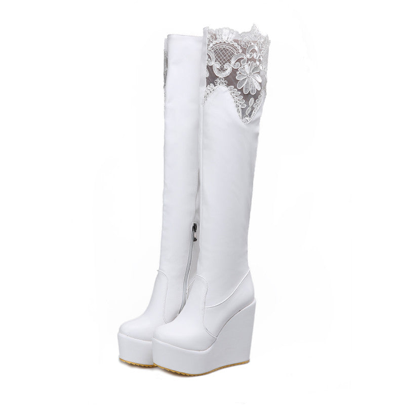 Bota Over The Knee Plataforma Renda