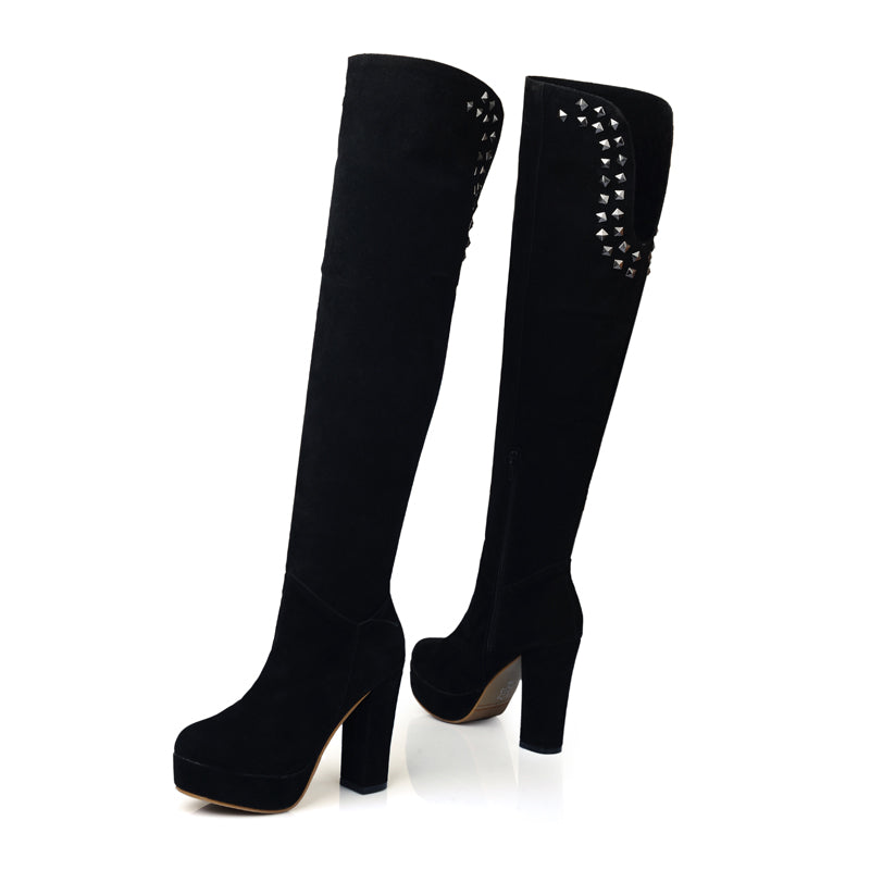 Bota Over The Knee Salto Grosso Rebites