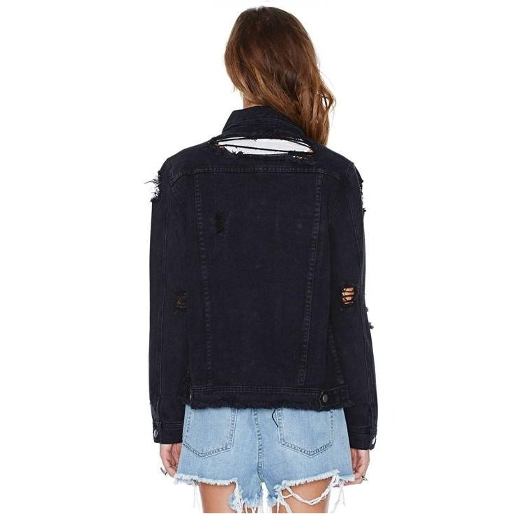 Jaqueta Jeans Puídos Preta