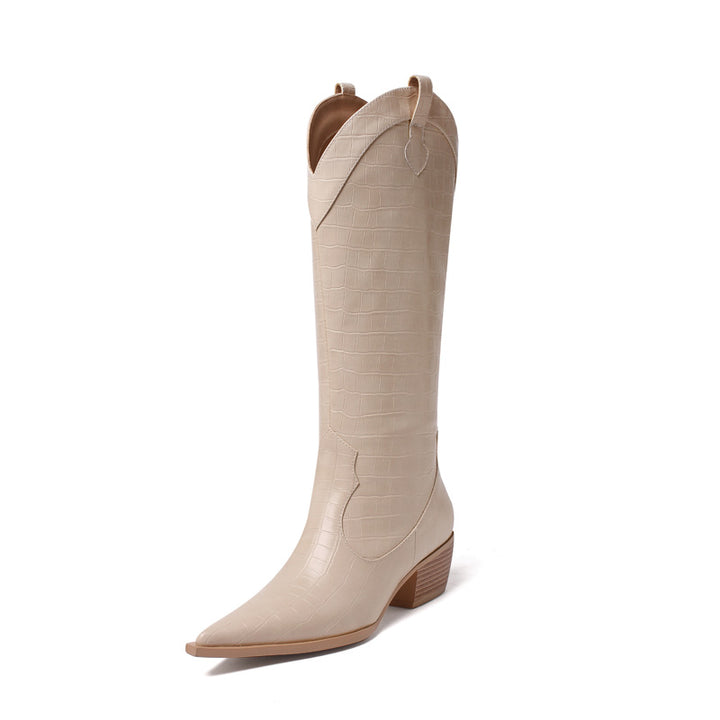 Bota Bico Fino Couro Nude
