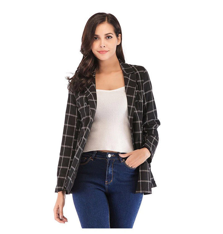 Blazer Xadrez Abotoamento Preto