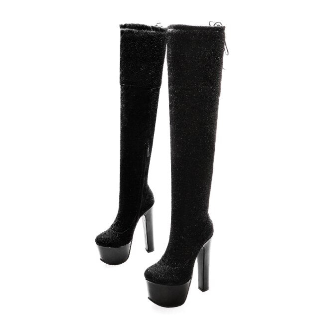 Bota Over The Knee Salto Alto Glitter