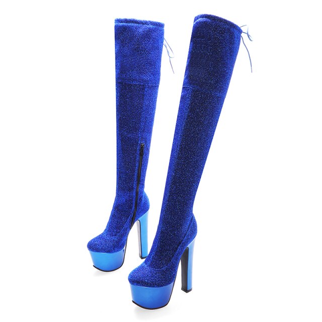 Bota Over The Knee Salto Alto Glitter