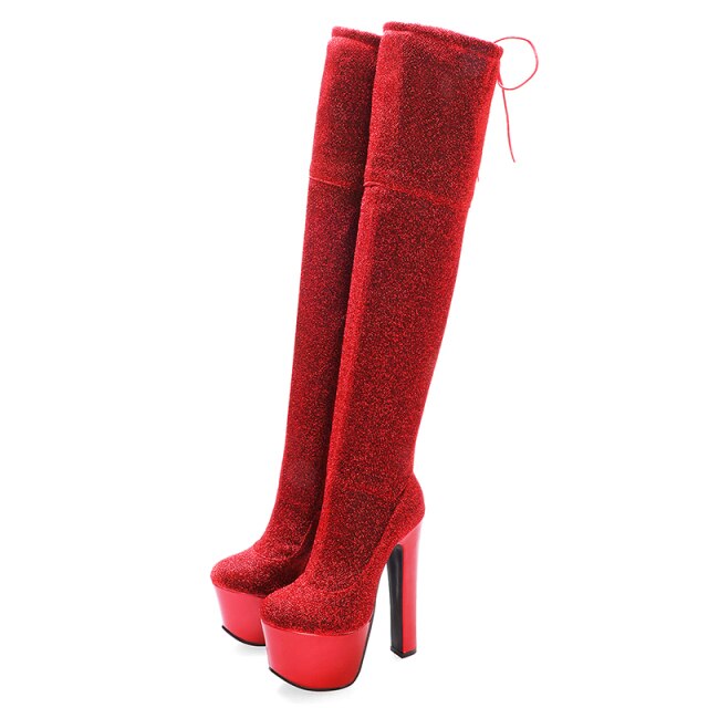 Bota Over The Knee Salto Alto Glitter