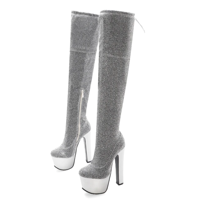 Bota Over The Knee Salto Alto Glitter