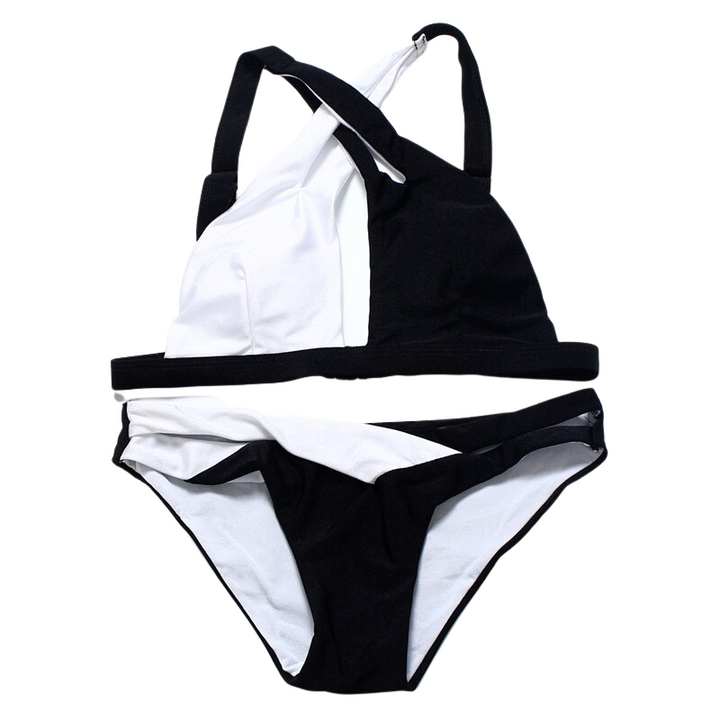 Biquíni Strappy Cruzado Preto e Branco