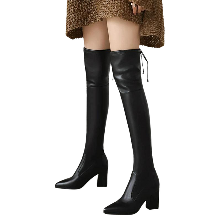 Bota Over The Knee Bico Fino Salto Flare