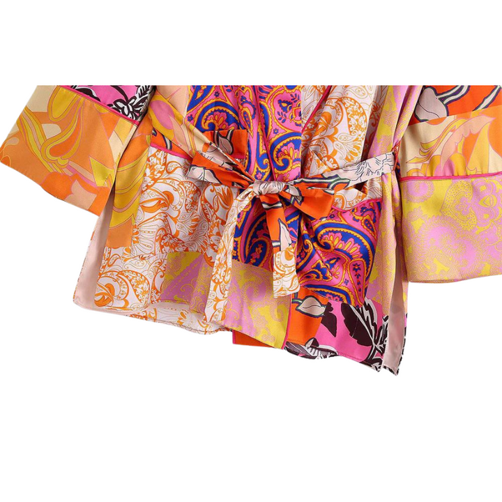 Kimono Feminino Com Faixa Multicor