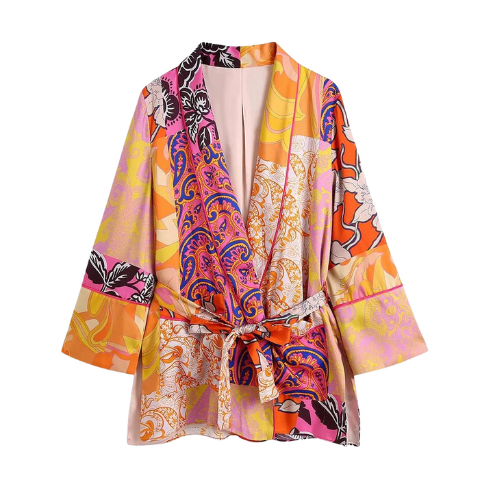 Kimono Feminino Com Faixa Multicor