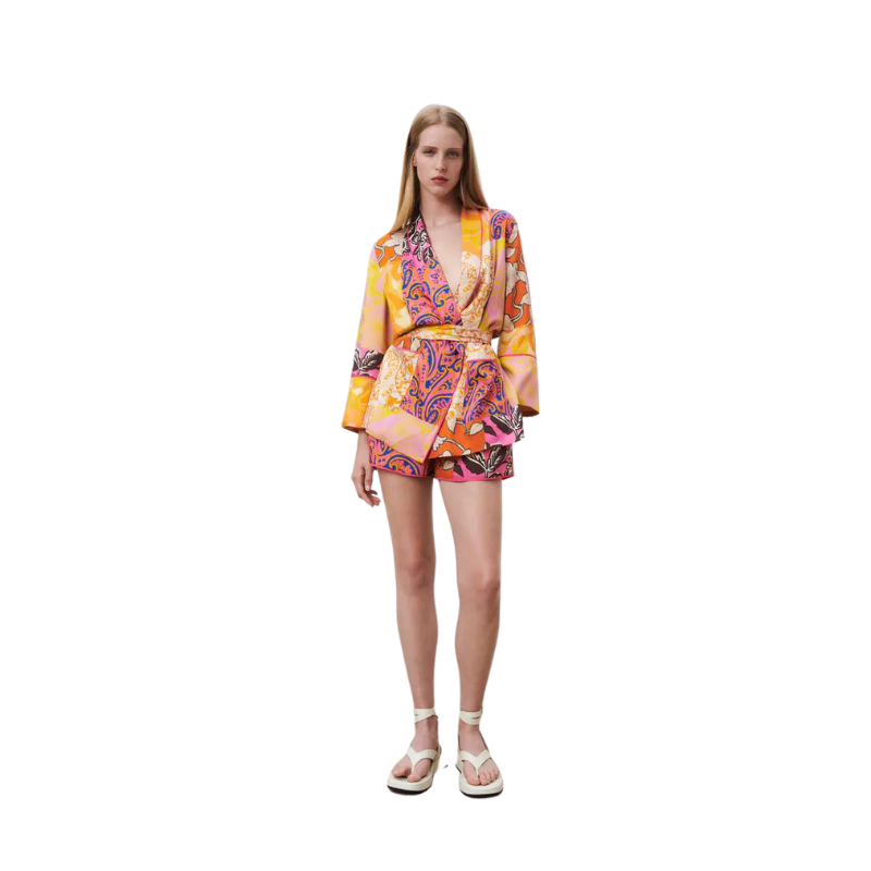 Kimono Feminino Com Faixa Multicor