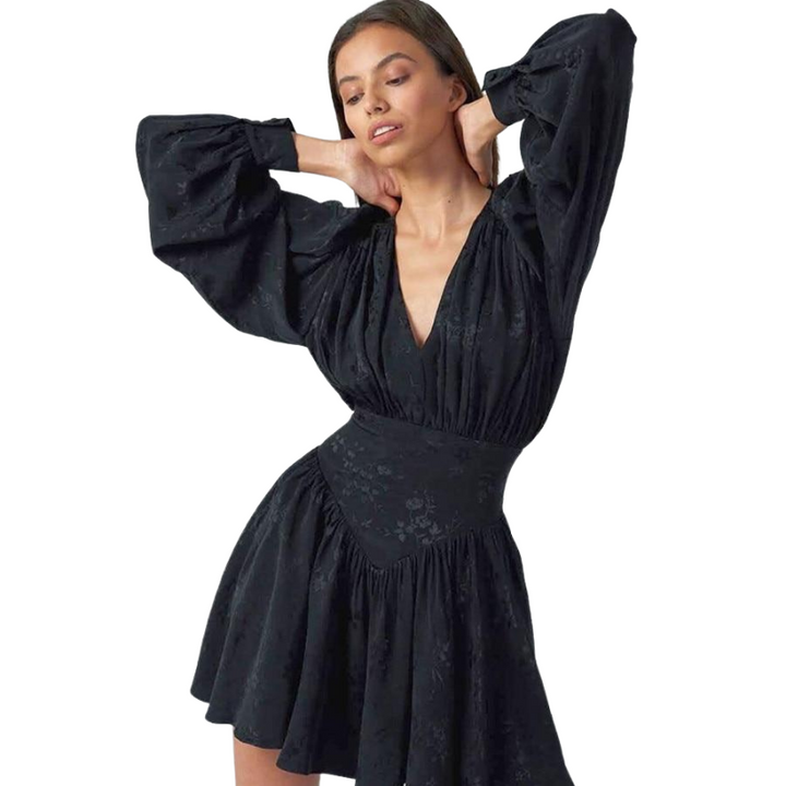 Vestido Curto Manga Bufante Preto